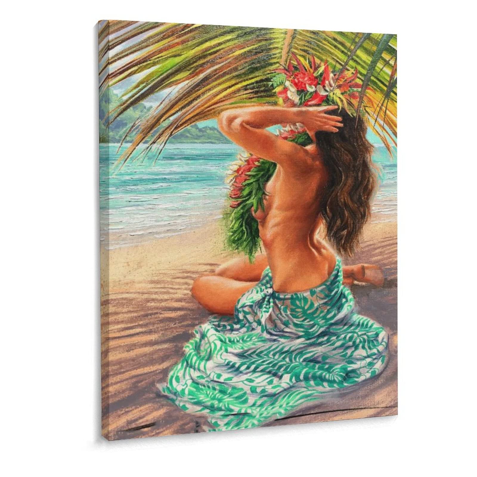 Tahiti Palm Tree Shade Wall Art Vintage Hula Girl Poster Hawaii